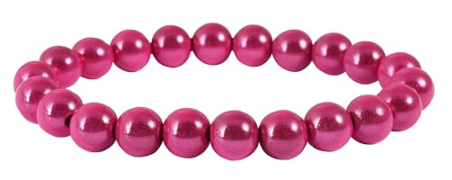Akzent Armband mit Farbenfrohen Kunstperlen in 8, 10 und 12mm - Elastisches Sommer Kugelarmband in 13 Farben Geschenkidee (Perlendurchmesser: 10mm, Pink) von Akzent