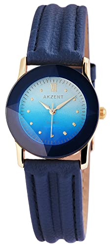 Akzent Armbanduhr Lederimitation Analog Quarz Blau Goldfarbig von Akzent