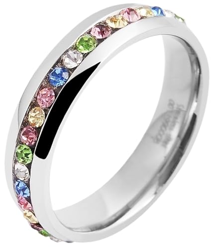 Akzent Colorful Damen-Ring Edelstahl silberfarbig bombiert poliert Simili bunt Breite 5 mm Frauen elegant Liebe Geschenk (54 (17.2)) von Akzent