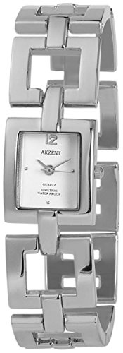 Akzent 88092 – Armbanduhr Damen, Armband aus Metall Silberfarbig von Akzent