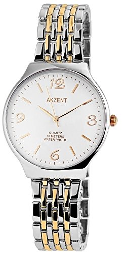 Akzent Damen Armbanduhr mit hochwertigem Quarzwerk in silber- und golfarben - SS8812500028, Farbe4 von Akzent