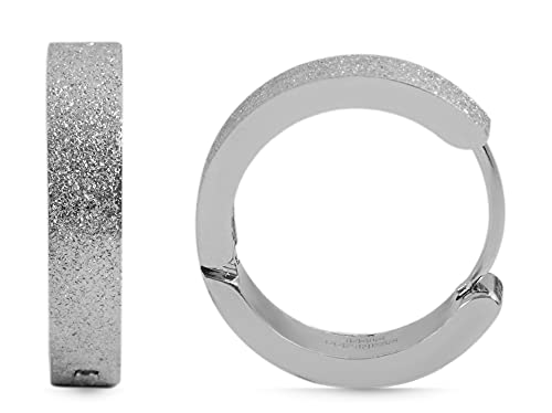 Akzent Damen Creolen Ohrringe Edelstahl 14mm Sandgestrahlt silberfarbig Klapp-Creolen Ohrschmuck für Frauen Geschenkidee von Akzent