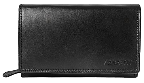 Akzent Damen-Geldbörse Echt Leder Querformat 15,5 x 10 cm 3000249 (schwarz) von Akzent