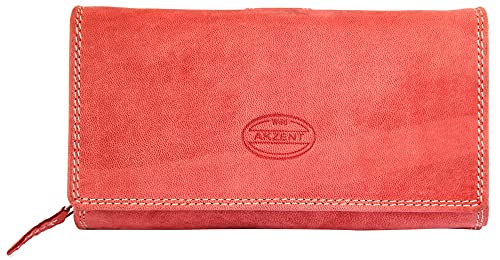 Akzent Damen-Geldbörse Echt Leder Querformat RFID Schutz 17 x 10 cm 3000111 (rot) von Akzent