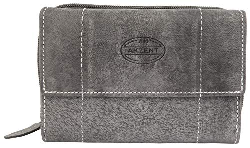 Akzent Damen Geldbörse aus Echtleder Grau Format 14 x 9 cm von Akzent