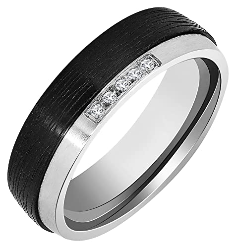 Akzent Damen-Partnerringe aus Edelstahl Gravur ⌀18,5mm silberfarbig Schwarz Steinchen Verlobungsringe Trauringe Eheringe von Akzent