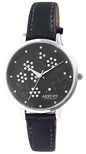 Akzent Exclusive Damen-Uhr Kunstleder Strass Analog Quarz 1900249 (blau) von Akzent