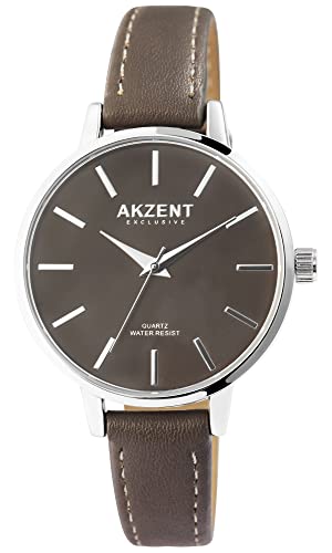 Akzent Exclusive Damen-Uhr Kunstleder Analog Quarz 1900247 (braun silberfarbig) von Akzent