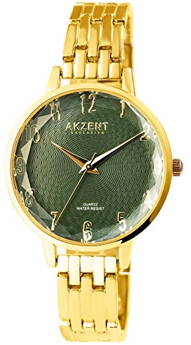 Akzent Exclusive Damen - Uhr Metall Armbanduhr Analog Quarz 1800197 (Goldfarbig/Grün) von Akzent