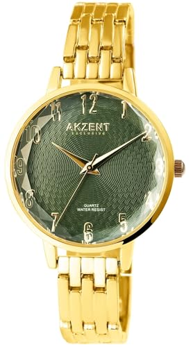 Akzent Exclusive Damen - Uhr Metall Armbanduhr Analog Quarz 1800197 (Goldfarbig/Grün) von Akzent