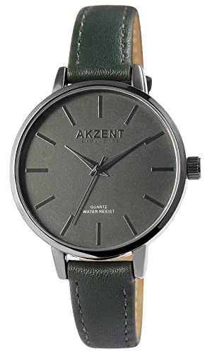 Akzent Exclusive Damen-Uhr Kunstleder Analog Quarz 1900247 (grün grau) von Akzent