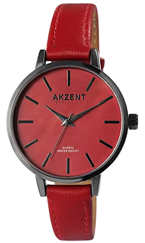 Akzent Exclusive Damen-Uhr Kunstleder Analog Quarz 1900247 (rot schwarz) von Akzent