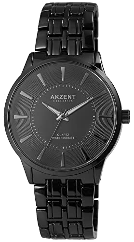 Akzent Exclusive Herren-Uhr Metall Gliederarmband Leuchtzeiger Analog Quarz 2800068 (schwarz) von Akzent
