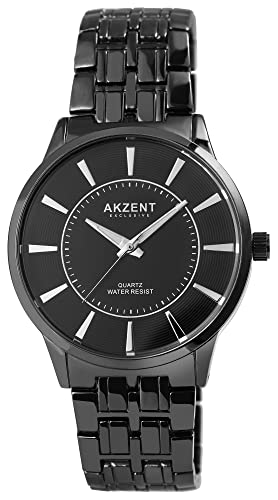 Akzent Exclusive Herren-Uhr Metall Gliederarmband Leuchtzeiger Analog Quarz 2800068 (grau schwarz) von Akzent