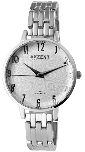 Akzent Exclusive Damen - Uhr Metall Armbanduhr Analog Quarz 1800197 (Silberfarbig/Silberfarbig) von Akzent