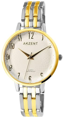 Akzent Exclusive Damen - Uhr Metall Armbanduhr Analog Quarz 1800197 (Bicolor/Weiß) von Akzent