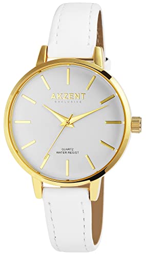 Akzent Exclusive Damen-Uhr Kunstleder Analog Quarz 1900247 (weiß) von Akzent