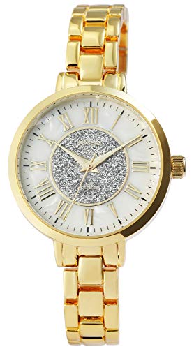 Akzent Damen - Uhr Metallglieder Armbanduhr Glitzer Analog Quarz 1800196 (Goldfarbig/Perlmuttfarbig) von Akzent