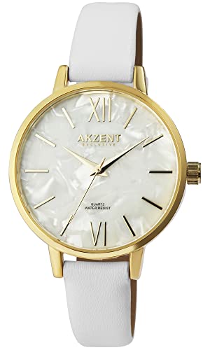 Akzent Exclusive Damen-Uhr Kunstleder Glitzer Analog Quarz 1900245 (weiß) von Akzent