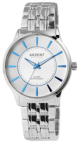 Akzent Damen - Uhr Metall Armbanduhr Weiß Silberfarbig Analog Quarz von Akzent