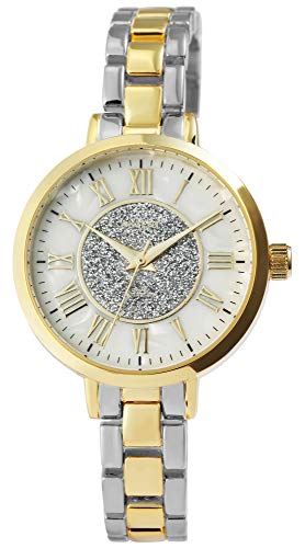 Akzent Damen - Uhr Metallglieder Armbanduhr Glitzer Analog Quarz 1800196 (Mehrfarbig/Perlmuttfarbig) von Akzent