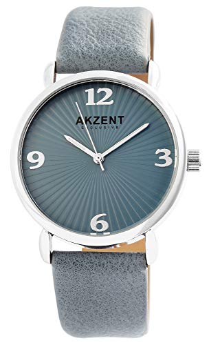 Akzent Exclusive Damen - Uhr Lederimitat Armbanduhr Dornschließe Analog Quarz 1900231 (Blau) von Akzent