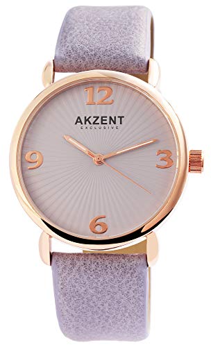 Akzent Exclusive Damen - Uhr Lederimitat Armbanduhr Dornschließe Analog Quarz 1900231 (Lila) von Akzent
