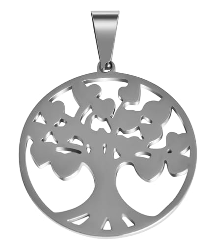 Akzent Edelstahl Anhänger in Silber für Damen | Lebensbaum-Anhänger, 3,0 cm breit | Ösenverschluss | Charms ohne Halskette | Geschenk für Damen | 100% Wasserfest & Hautverträglich von Akzent