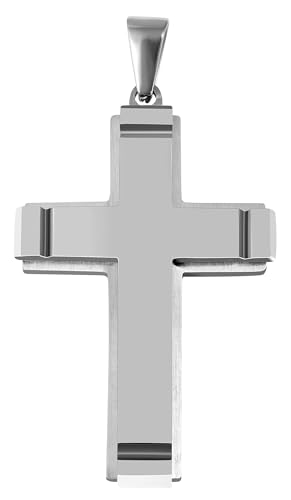 Akzent Edelstahl Anhänger in Silber für Herren | Kreuz-Anhänger, 3,2 cm breit | Ösenverschluss | Charms ohne Halskette | Geschenk für Männer | 100% Wasserfest & Hautverträglich von Akzent
