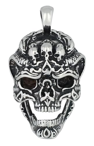 Akzent Edelstahl Anhänger in Silber für Herren | Totenkopf-Anhänger, 2,2 cm breit | Ösenverschluss | Charms ohne Halskette | Geschenk für Männer | 100% Wasserfest & Hautverträglich von Akzent