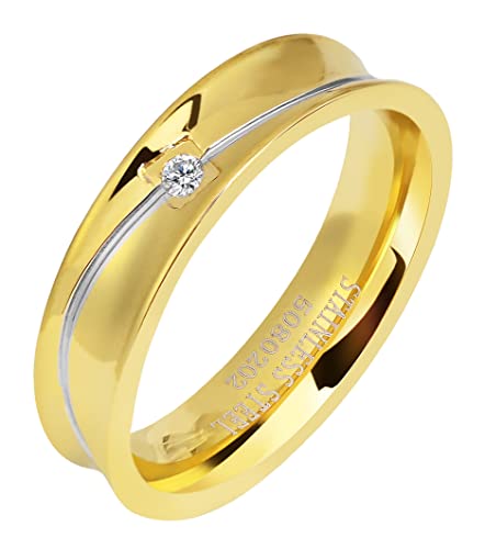 Akzent-Eheringe Partnerringe Verlobungsringe Edelstahl mit Simili+ Gravur goldfarbig (Damenring, 54) von Akzent