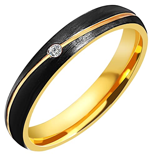 Akzent-Eheringe Partnerringe Verlobungsringe Edelstahl mit Simili+ Gravur schwarz goldfarbig (Damenring, 60) von Akzent