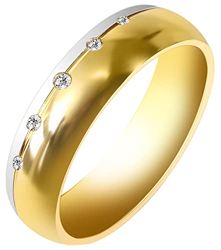 Akzent-Eheringe Partnerringe Verlobungsringe Edelstahl mit Simili + Gravur bicolor Antragsringe Trauringe Freundschaftsringe (Damenring, 56) von Akzent