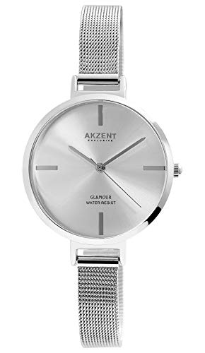 Akzent Exclusive Damen - Uhr Edelstahl Milanaise Armband Analog Quarz 1300024 (Silvercolor/Silberfarbig) von Akzent