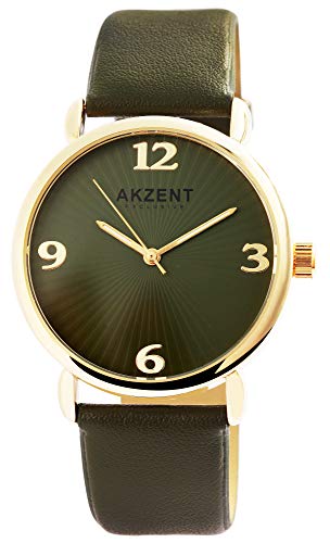 Akzent Exclusive Damen - Uhr Lederimitat Armbanduhr Dornschließe Analog Quarz 1900231 (Dunkelgrün) von Akzent