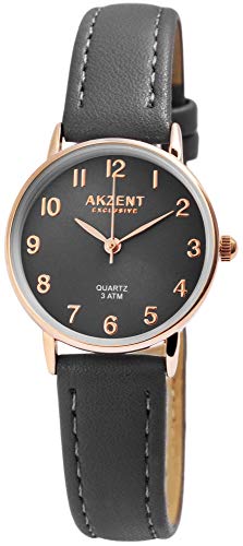 Akzent Exclusive Damen - Uhr Lederimitations Armbanduhr Dornschließe Analog Quarz 1900208 (Grau) von Akzent