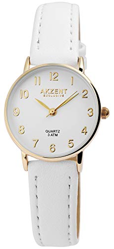 Akzent Exclusive Damen - Uhr Lederimitations Armbanduhr Dornschließe Analog Quarz 1900208 (Weiß) von Akzent