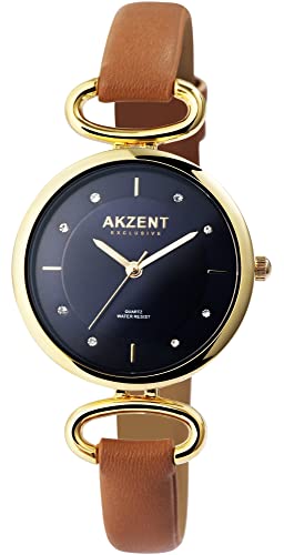 Akzent Exclusive Damen-Uhr Kunstleder Glitzer Analog Quarz 1900246 (braun) von Akzent