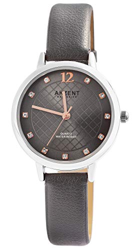 Akzent Exclusive Damen - Uhr Lederimitation Armbanduhr Dornschließ Analog Quarz 1900232 (Anthrazit) von Akzent