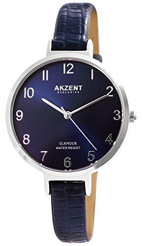 Akzent Exclusive Damen - Uhr Lederimitations Armbanduhr Dornschließe Analog Quarz 1900230 (Lila) von Akzent