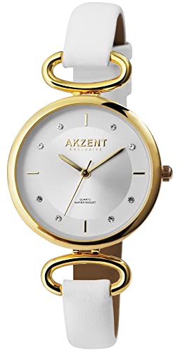 Akzent Exclusive Damen-Uhr Kunstleder Glitzer Analog Quarz 1900246 (weiß) von Akzent
