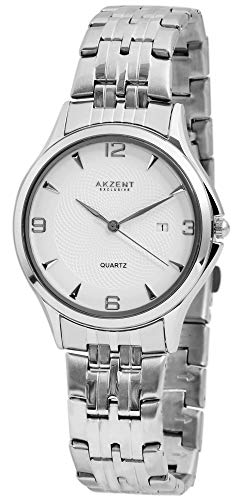Akzent Exclusive Herren - Uhr Metall Armbanduhr Gliederarmband Datum Analog Quarz 2800054 (Weiß) von Akzent