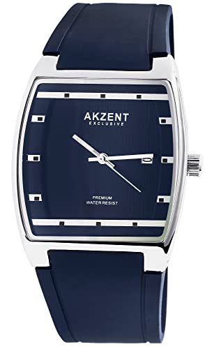 Akzent Exclusive Herren-Uhr Silikon Dornschließe Datum Analog Quarz 2500002 (blau blau) von Akzent
