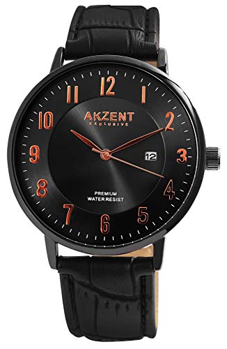 Akzent Exclusive Herren – Uhr Lederimitations Armbanduhr mit Datum Analog Quarz 2900189 von Akzent
