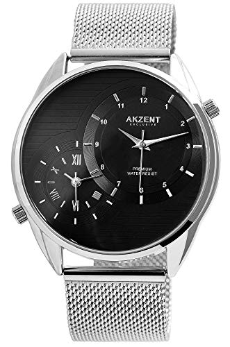 Akzent Exclusive Herren – Uhr Meshband Armbanduhr 2 Zeiten Analog Quarz 2300010 (Schwarz) Akzent Exclusive Herren – Uhr Meshband Armbanduhr 2 Zeiten Analog Quarz 2300010 (Schwarz) von Akzent