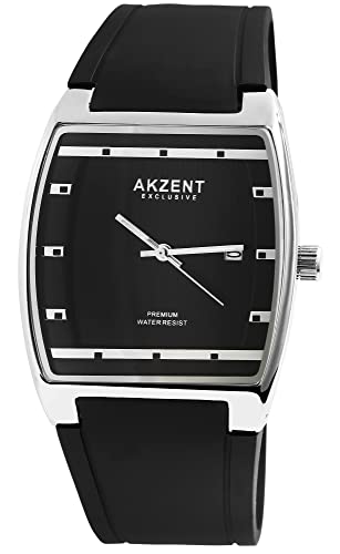 Akzent Exclusive Herren-Uhr Silikon Dornschließe Datum Analog Quarz 2500002 (schwarz schwarz) von Akzent