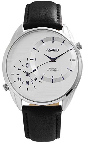 Akzent Exclusive Herren – Uhr Lederimitat Armbanduhr 2 Zeiten Analog Quarz 2900187 (Weiß) Akzent Exclusive Herren – Uhr Lederimitat Armbanduhr 2 Zeiten Analog Quarz 2900187 (Weiß) von Akzent