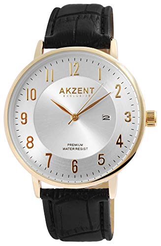 Akzent Exclusive Herren – Uhr Lederimitations Armbanduhr mit Datum Analog Quarz 2900189 von Akzent