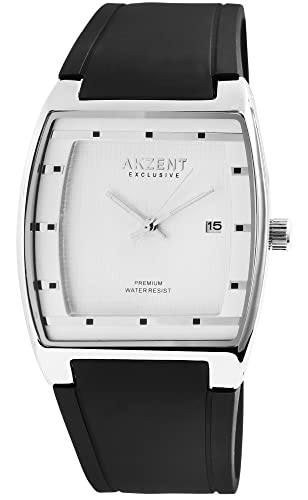 Akzent Exclusive Herren-Uhr Silikon Dornschließe Datum Analog Quarz 2500002 (schwarz weiß) von Akzent