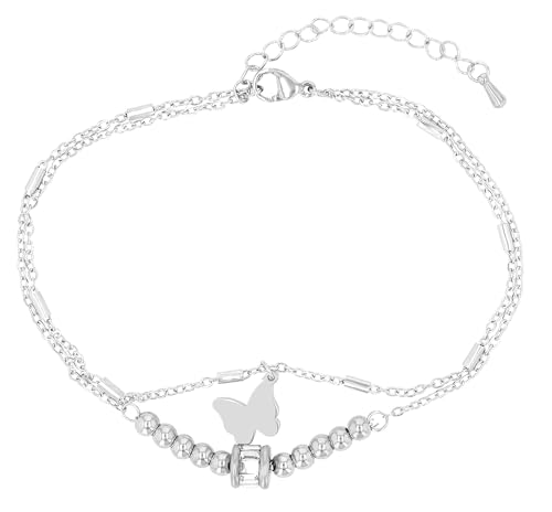 Akzent Fußkette Damen Edelstahl 2-reihig 21,5+5 cm verstellbar – hypoallergen & rostfrei, modernes Design von Akzent
